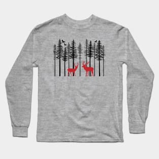 Reindeer in fir tree forest Long Sleeve T-Shirt